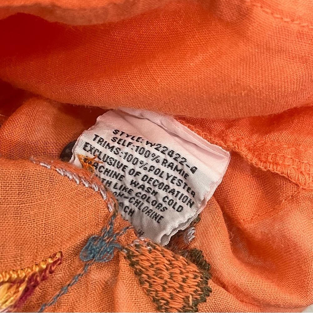 Johnny Was Miro Henley Popover Tunic Orange Embroidered Top Blouse Size M - Picture 9 of 11